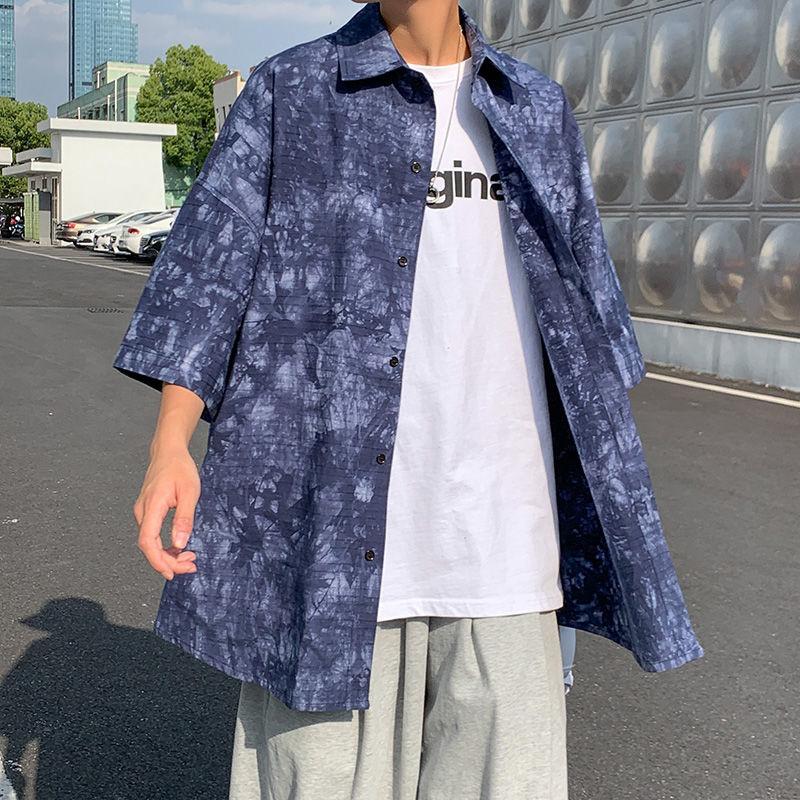 

Men' Casual Shirts Short Sleeve Shirt Personality Tie-dye Loose Oversize Thin Fashion All-match Coat Summer Trend Men' Clothes -3XLMe, Black