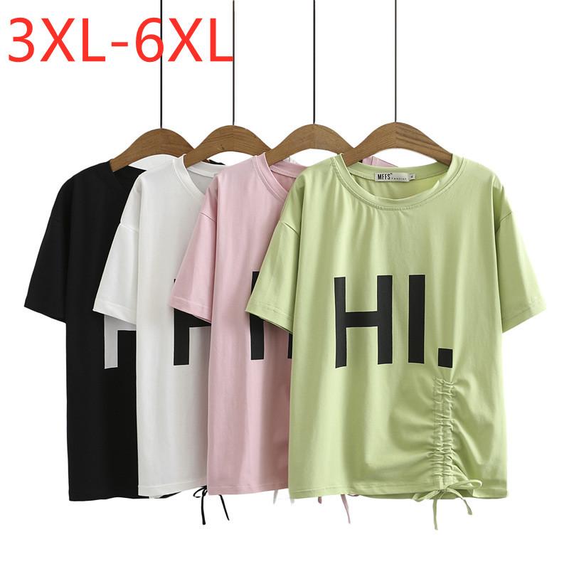

Women's T-Shirt Ladies Summer Plus Size Tops For Women Large Short Sleeve Loose Cotton Green Pink Print Fold 3XL  5XL 6XLWomen's, Black