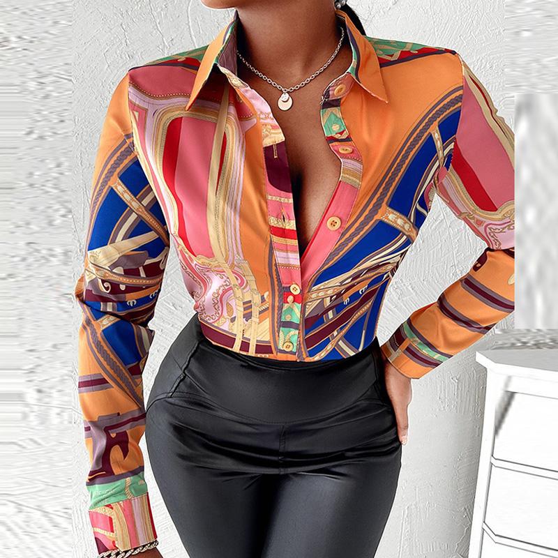 

Women' Blouses & Shirts Long Sleeve Lapel Single-Breasted Women Spring Commute Blusas Mujer Fashion Retro Printed Pattern Button Tops, 03 floral print