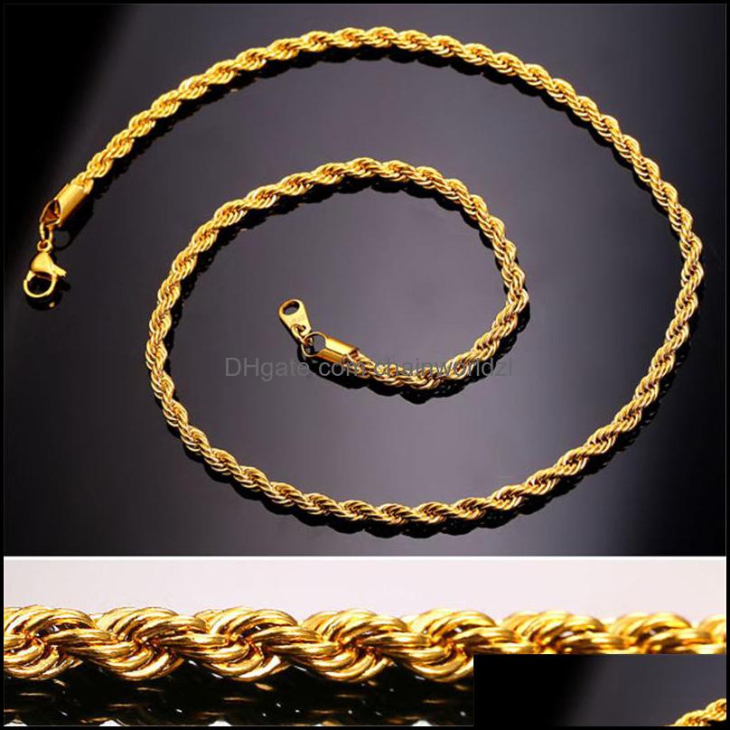 

Chains Necklaces Pendants Jewelry Gold Fashion Stainless Steel Hip Hop Rope Chain Mens Necklace Drop Delivery 2021 Dbwsz
