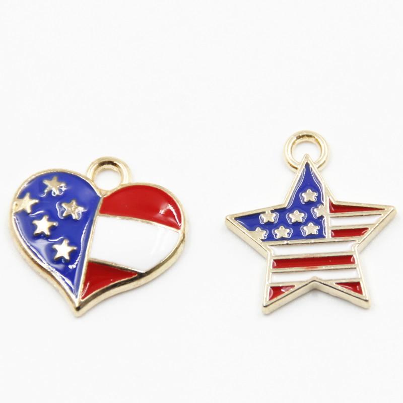 

Charms 10pcs/pack 15-16mm American Flag Stat Heart Love Enamel Metal Pendant Fit Necklace Bracelet DIY Jewelry Accessory
