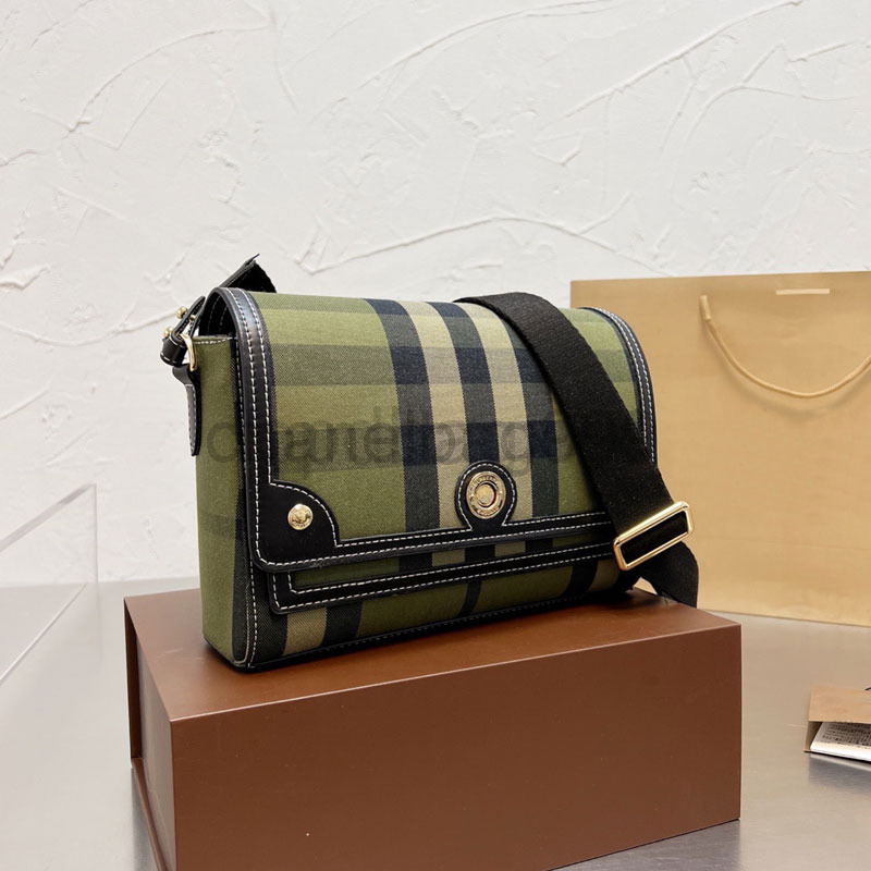 

Luxury Designer Bag Handbag Green Check Horseferry Canvas Flap Crossbody Newest Round Snap Fastener Single Shoulder Messenger Leather women, Just box