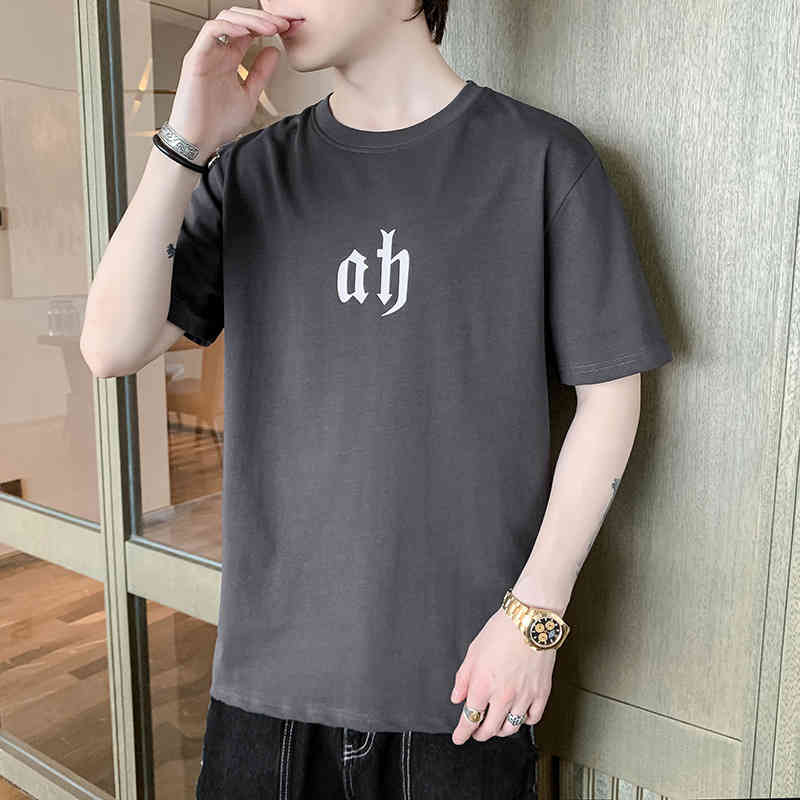 

2022 letter short sleeve T-shirt fashion brand loose round neck top men's summer, White