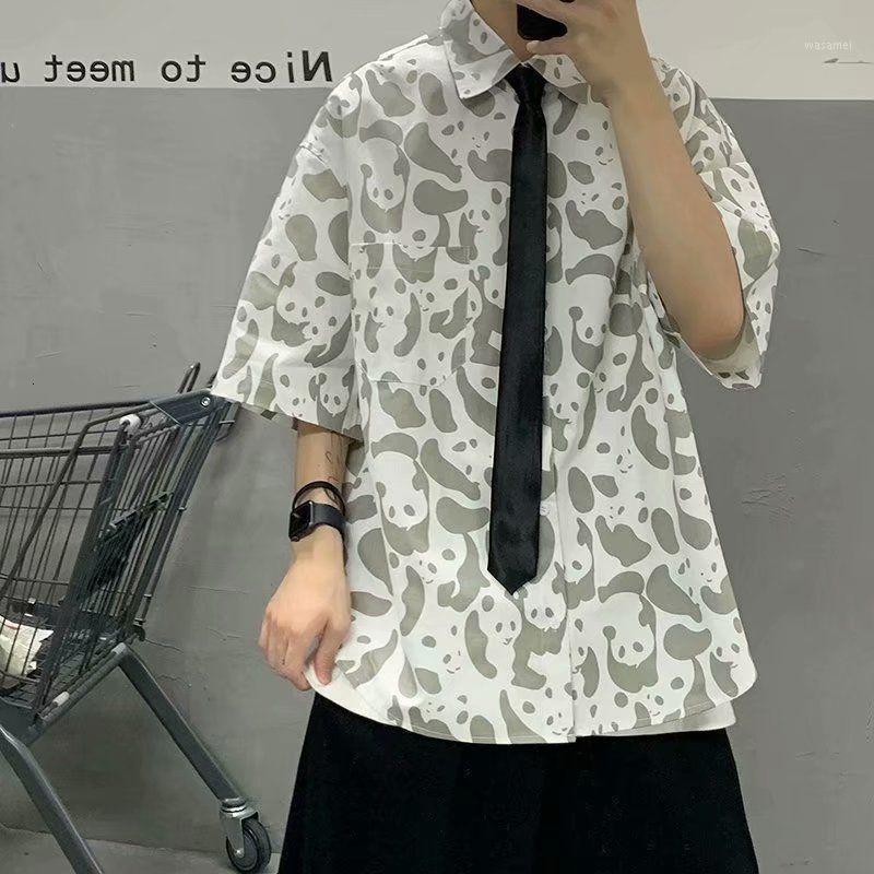 

Men's Casual Shirts Summer Printed Shirt Men Korean Fashion Loose Short-sleeved Streetwear Five-point Sleeve, Black