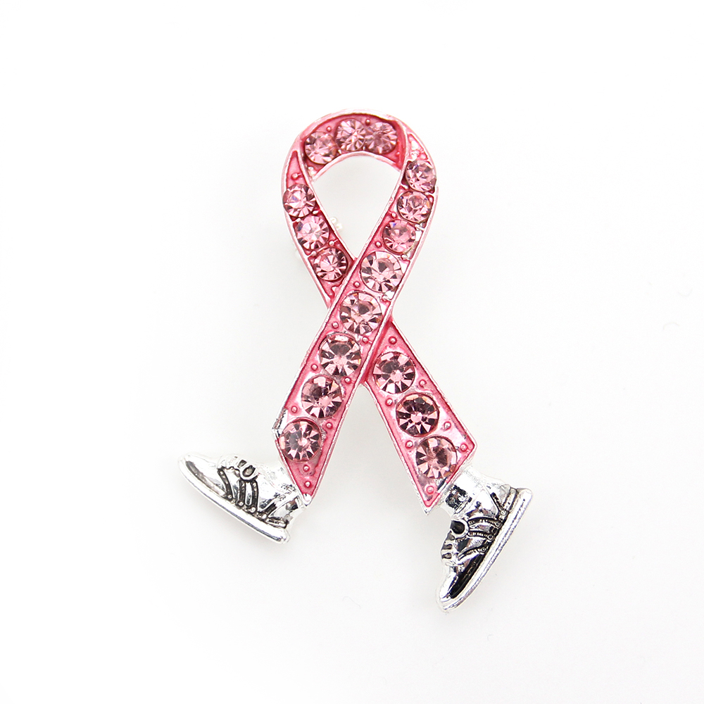 

10 Pcs/Lot Fashion Rhinestone Brooches Pink Ribbon Breast Cancer Awareness Enamel Medical Pins For Nurse Accessories