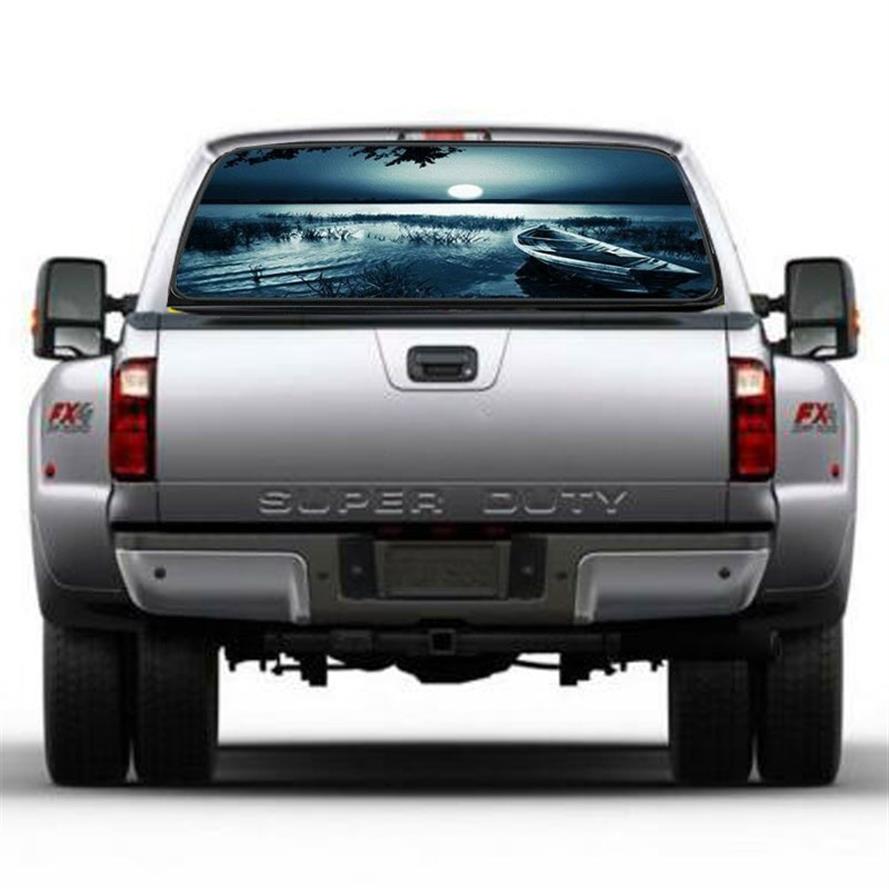 

Car Sticker Boat Moonlight Lake at night Painting Rear Window Graphic Decal Truck Van335V, As pic