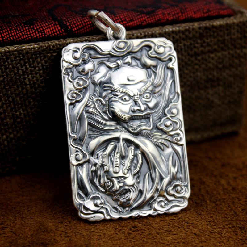 

Chains Silver Pendant Male Buddha Solid Zhong Kui Amulet PendantChains