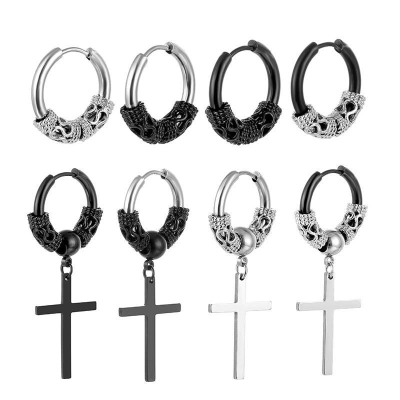 

Hoop & Huggie Vintage Stainless Steel Dragon Pattern Cross Earrings Women Men Hip Hop Punk Earring Clasp Party Trend JewelryHoop