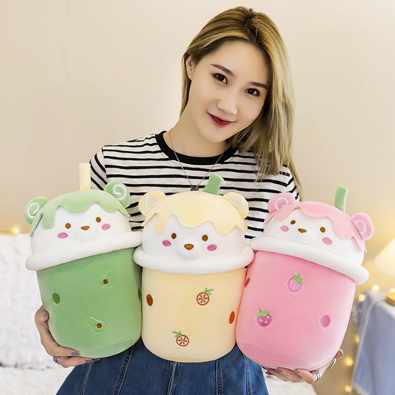 

Manufacturers wholesale 3 designs 25cm milk tea bear doll cute plush toy pillow children gift, Strawberry