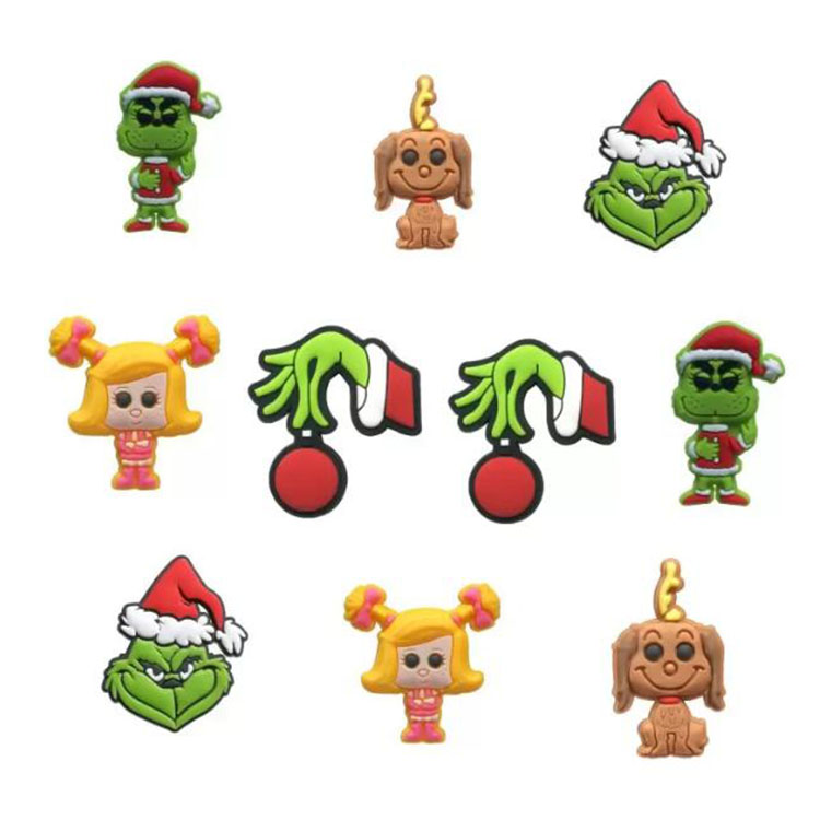 

Wholesale Green Christmas Croc Charms for Clog Shoe Soft Rubber PVC Accessories Xmas Gift