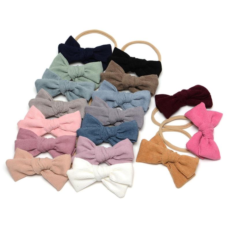 

Hair Accessories 17pcs/lot Corduroy Topknot Bow Baby Headband FabricBaby Girls Bows Bands Soft Nylon 17 Colors JFNY114Hair, Color 4