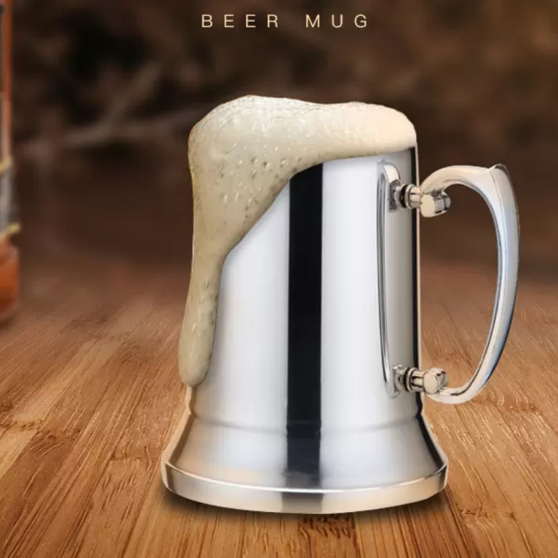 

NEW 16 oz ounce Double Wall Stainless Steel Tankard Double Wall Beer Mug Cocktail Breakfast Tea Milk Mugs 450ml Handgrip Coffee Cup Bar Tools Drinkware Tools C0624X02, Silver