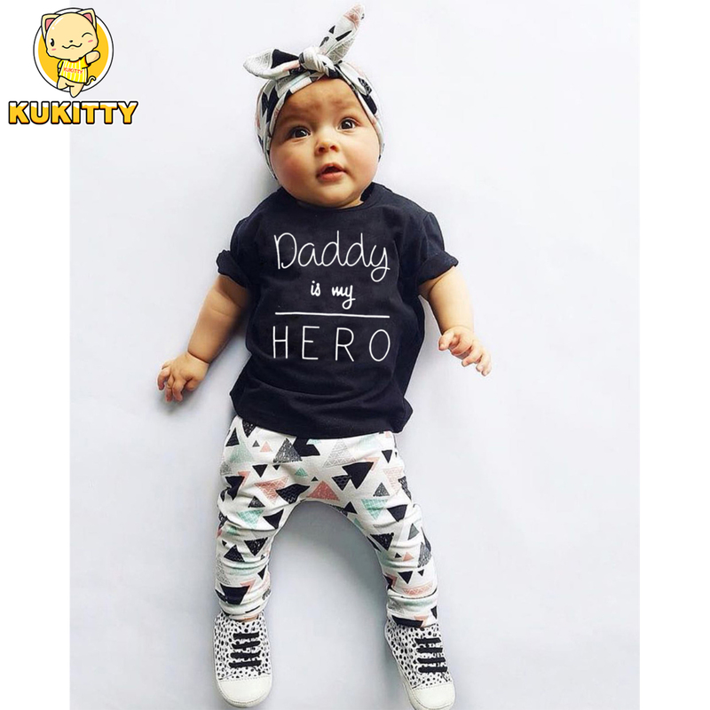 

3Pcs born Baby Girl Clothes Daddy is my Hero Outfits Set Infant Short Sleeve T-shirt+Pants+Headband Toddler Clothing Suit 220322, Red