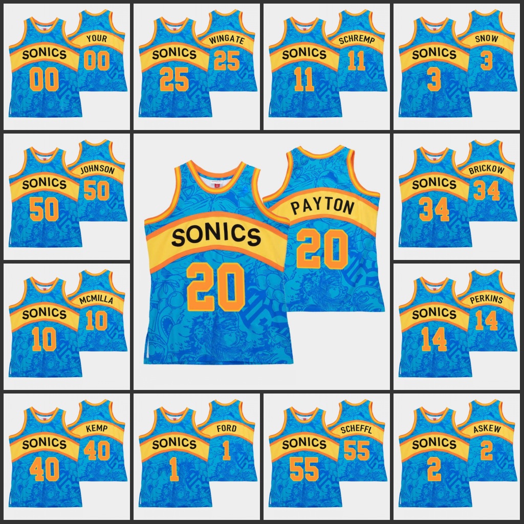 

Seattle''SuperSonics''Vincent Askew Shawn Kemp Gary Payton Nate McMillan Custom Hebru Brantley MITCHELL & NESS Blue Jersey