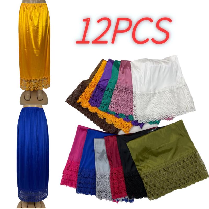 

Skirts 12Pcs Fashion Women's Relaxed Long Skirt Lace Knee Length Elastic High Waist Flared Pleated Swing Cool Summer DressSkirts, One dozen