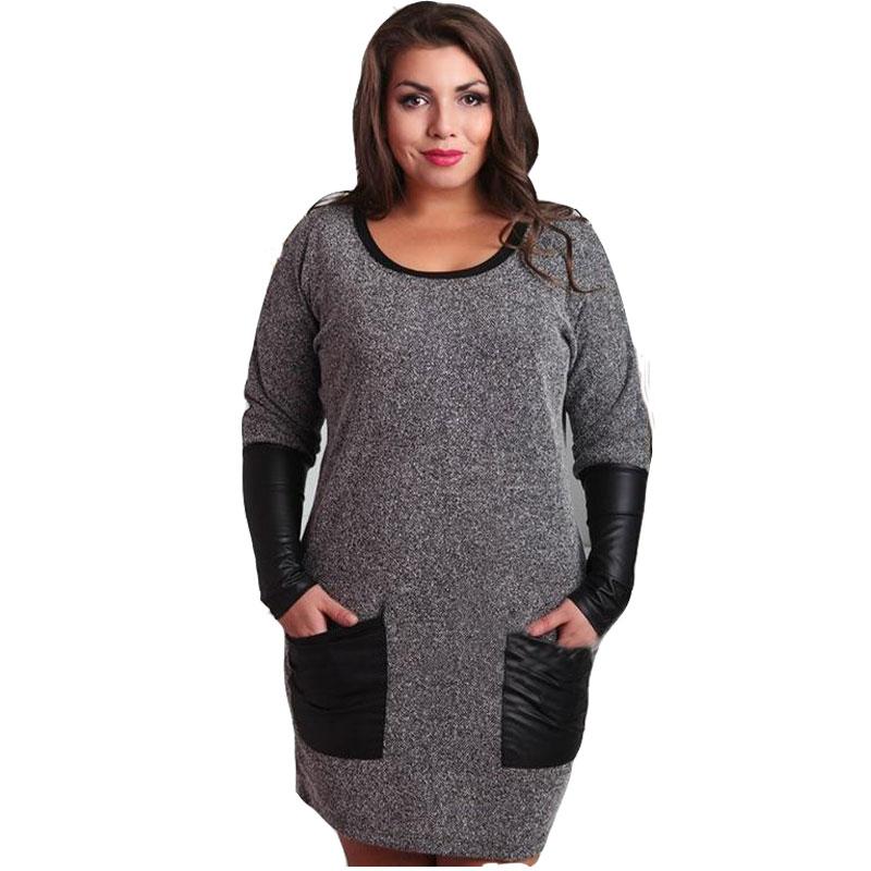 

Plus Size Dresses Big 6XL 2022 Spring Dress Women Casual Long Sleeve Patchwork Pocket Solid Clothing Fat MM, Gray