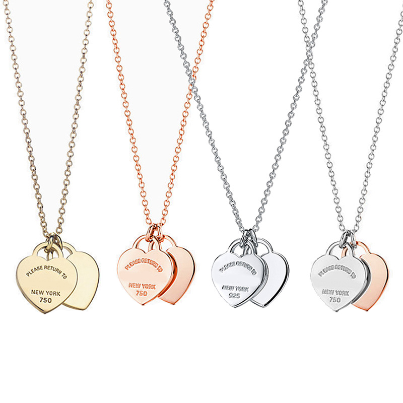 

NEW Fashion 100% 925 Sterling Silver Necklace Pendant Heart Beads Link Chain Rose Gold Design Necklaces For Women Luxury Jewelry Original Gift With Bag