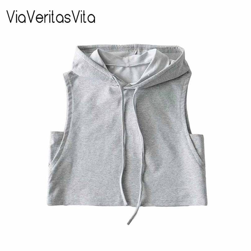 

Summer Casual Sleeveless Tank Tops For Women Drawstring Hooded Cropped Top Womens Black Gray Gym Mujer Clothes 220325, White