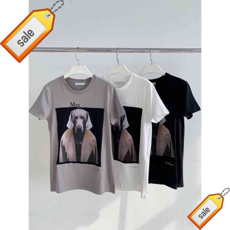 

Maxmara Summer Short Sleeve Printing Heavy Industry Fashion Chic Hound Dog Head Loose Round Neck Cotton T-shirts1s1s1, White
