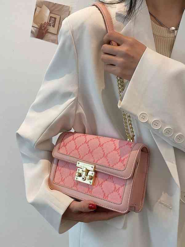 

Bag Brand Designer Fashion Dinner Luxury Shoulder Handbag Letter Embroidered Flap Chain Superior Quality Genuine Shopping Wallet, Pink