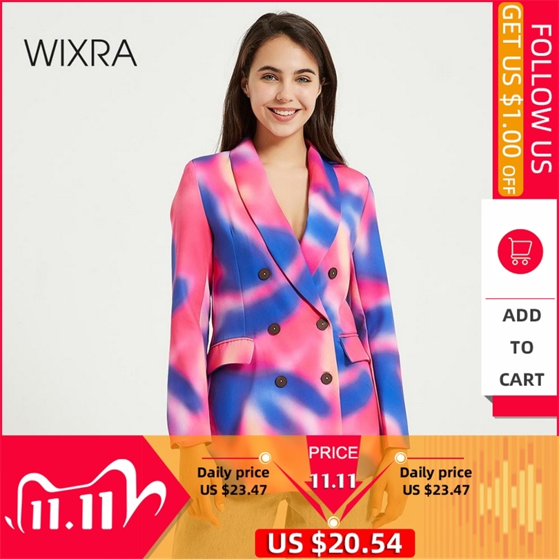 

Wixra Women's Blazer Autumn Spring Double Breasted Casual New Fashion Long Sleeve Coat High Street Outerwear 201106, Multi-4
