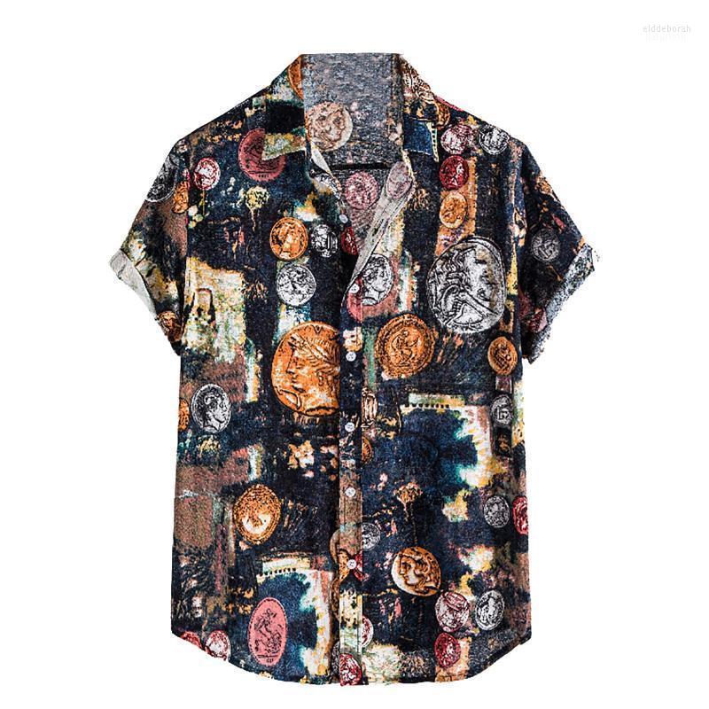 

Men's Casual Shirts Vintage For Men Short Sleeve Shirt Cardigan Beach Flower Turtleneck Ethnic Blusas Camisas De Hombre Eldd22, Multi