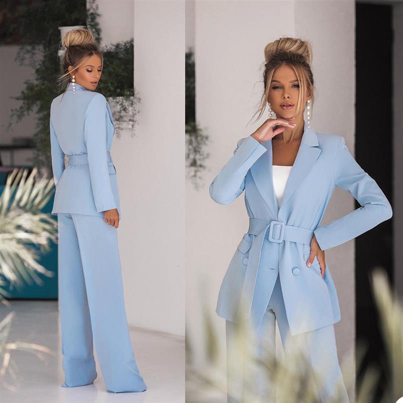 

Spring Sky Blue Mother of the Bride Pants Suit Women Ladies Evening Party Tuxedos Formal Work Wear For Wedding 2 pcs218f