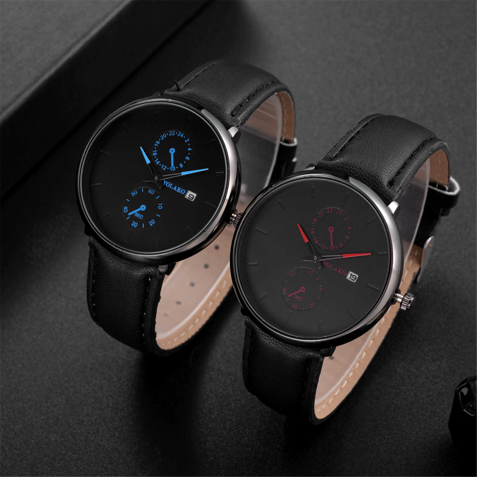 

Quartz Watch Simple Business Calendar Dial Leather Strap for Men Fashion Trend Creative Wristwatch Drop Ship