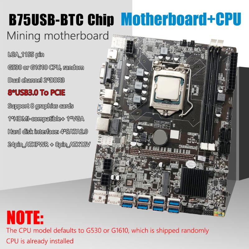 

Motherboards B75USB-BTC B75 Chip Mining Motherboard Practical 8xUSB3.0 To PCI-E With LGA 1155 CPU Computer Mainboard Instruments