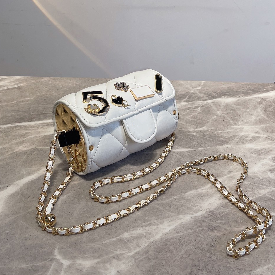 

14/20CM Designer 2022 Cylinder Flap Bag Lambskin Classic Badge Quilted Plaid bags Metal Hardware Leather Chain One Shoulder Crossbody Luxury Ladies Clutch Handbags, Box