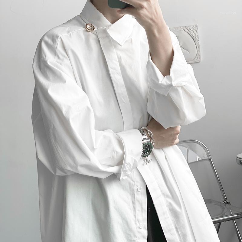 

Men's Casual Shirts 2022 Autumn Korean Style Personality Asymmetry Design Men Loose Long Section For Men,size -XXL, Black