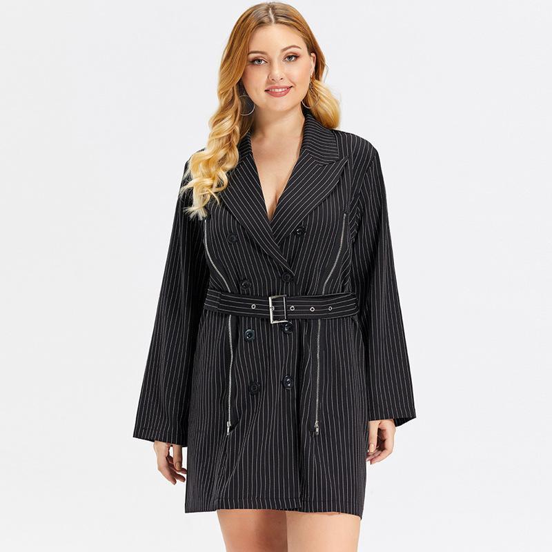 

Autumn Women Fashion Stripe Suit Female Lapel Coat Ladies Double Breasted Jacket Girls Lace Up Temperament Outwear Women's Suits & Blazers, Black
