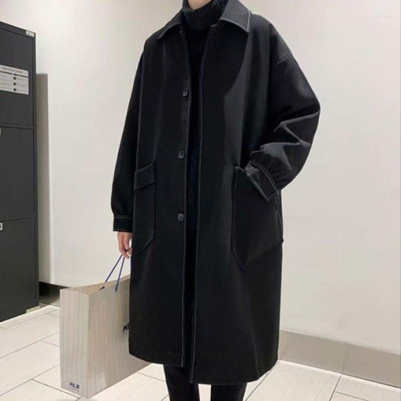 

Men's Trench Coats Korean Style Ins Men Coat Jacket Black Mid-length Loose Long-sleeve Casual Fashion Windbreaker Oversize Long Outwear Kend