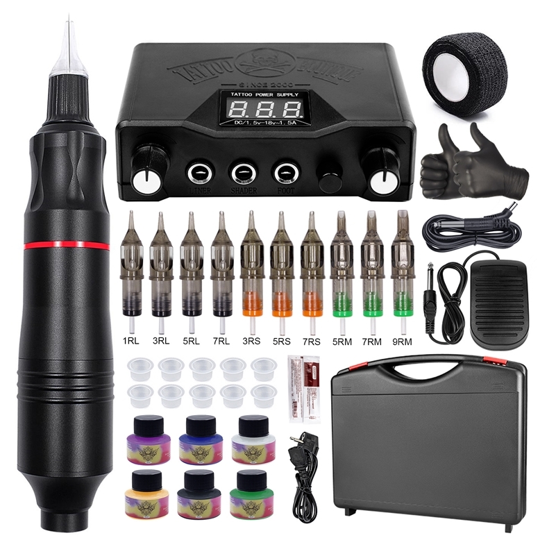 

Professional Tattoo Machine Kit Complete Rotary Pen Power Supply with Ink Set for s 220728