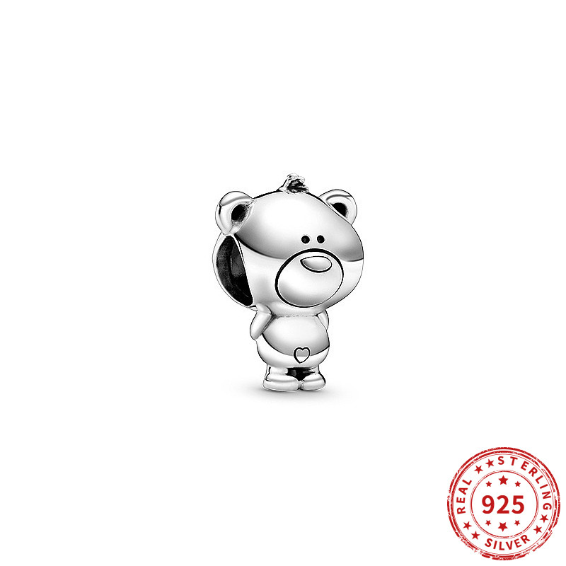 

Real 925 Silver Beads Teddy Charm Original Fit Pandora Bracelets Bangles Jewelry