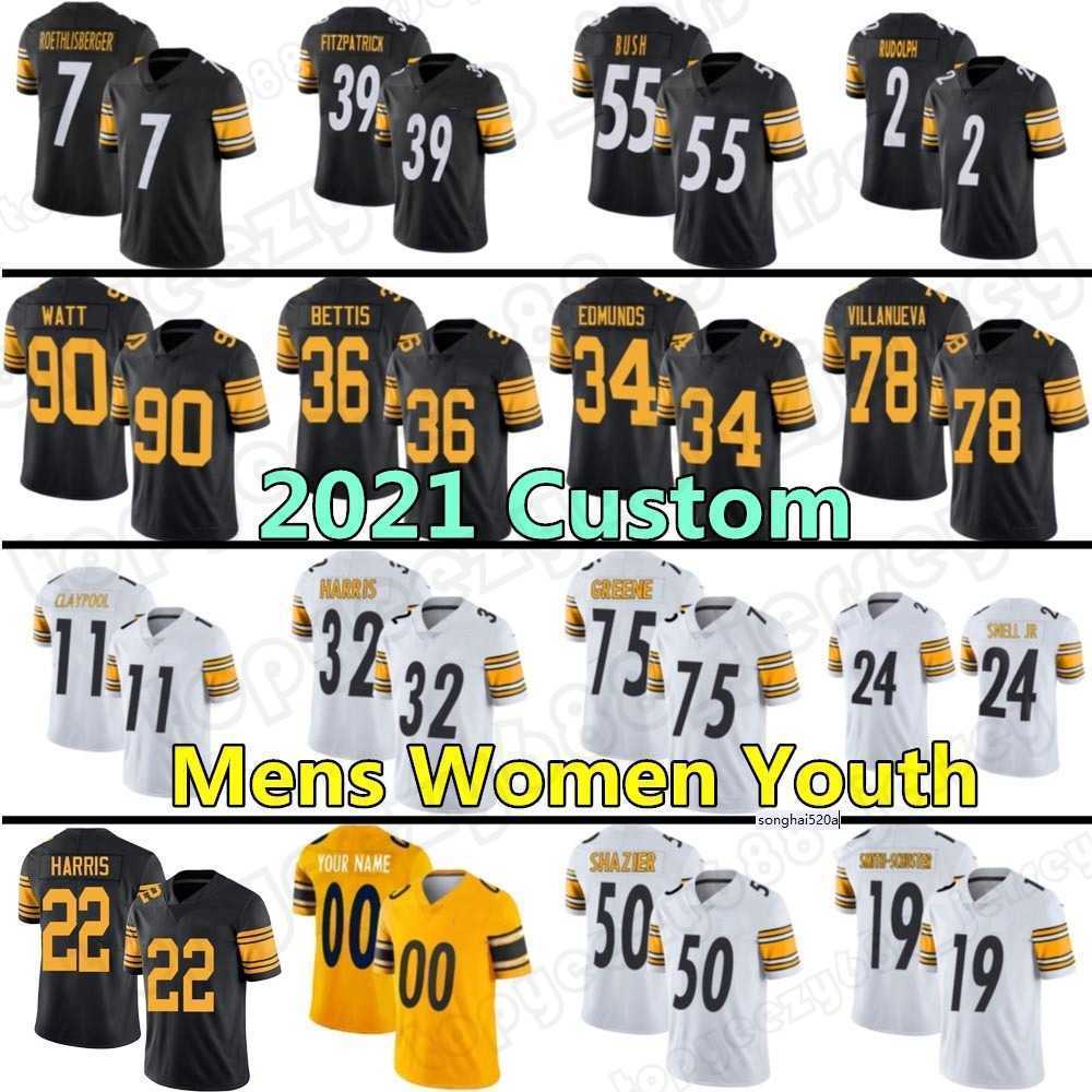 

Custom 22 Najee Harris 11 Chase Claypool 90 T.J. Watt Football 19 JuJu Smith-Schuster Ben Roethlisberger Mink''nfl''Jerseys, Custom women+patch(gangren)