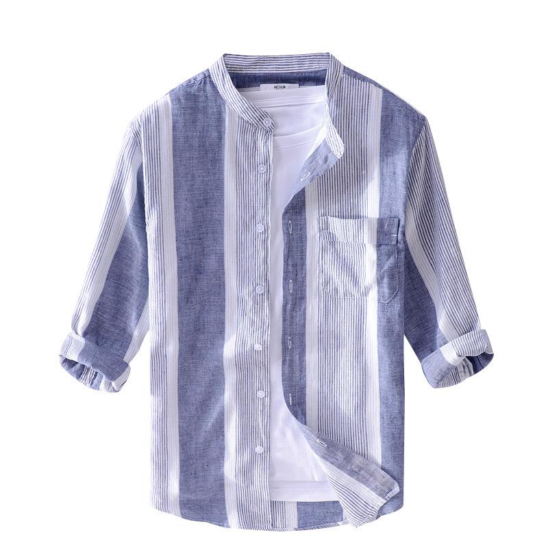 

Men's Casual Shirts Spring Summer Pure Linen Cotton Men Cool Breathable Classic Basic Shirt Male High QualityMen's, Blue