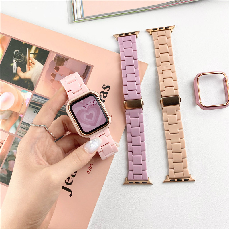 

Tortoise Shell Resin Band Strap + Bumper Case For Apple Watch Series 7 6 5 4 SE iWatch 40mm 41mm 44mm 45mm, Black