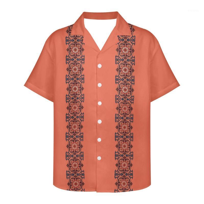 

Men's Casual Shirts Summer Vintage Ethnic Flower Pattern Short Sleeve Fashion Guayabera Shirt Button Trendy Stand Collar Men Cardigan Kemeja, Zsn2111250019f16