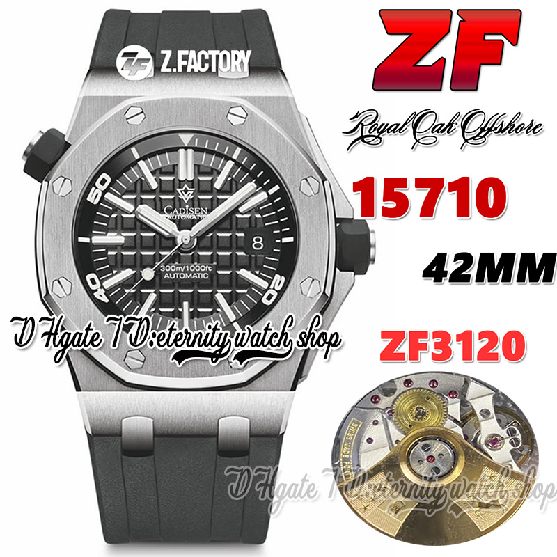 

ZF zf15710 Cal.3120 ZF3120 Automatic Mens Watch 42MM Biscuit Texture Black Dial Sapphire Crystal Stainless Steel Case Rubber Strap Super Version eternity Watches, Watch waterproof production cost