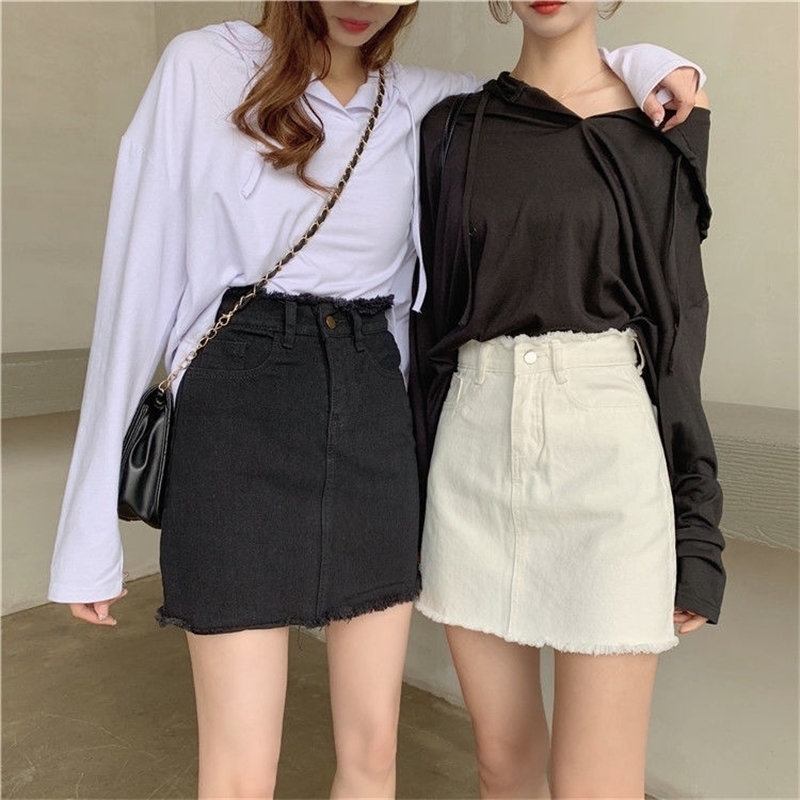

100% Cotton Summer High Waist Women Skirts Student Aline Short Skirt Black White E3225 Y200326
