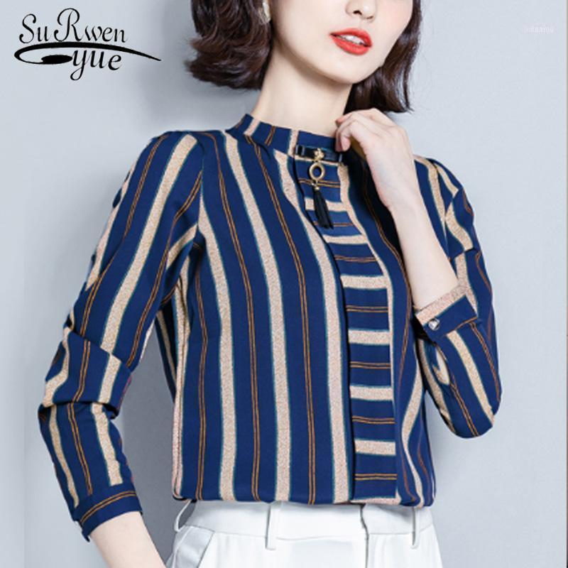 

Korean Fashion Clothes Casual Striped Women Tops And Blouse Vintage Stand Long Sleeve Blusas Mujer De Moda 2022 7071 50 Women' Blouses & Sh, Apricot