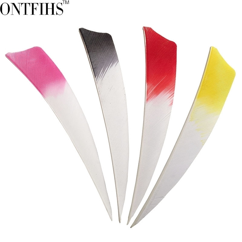 

50pcs ONTFIHS 4" Archery Fletches Natural Turkey Feather White & Red Black pink yellow Shield Cut Fletching Feathers 201111