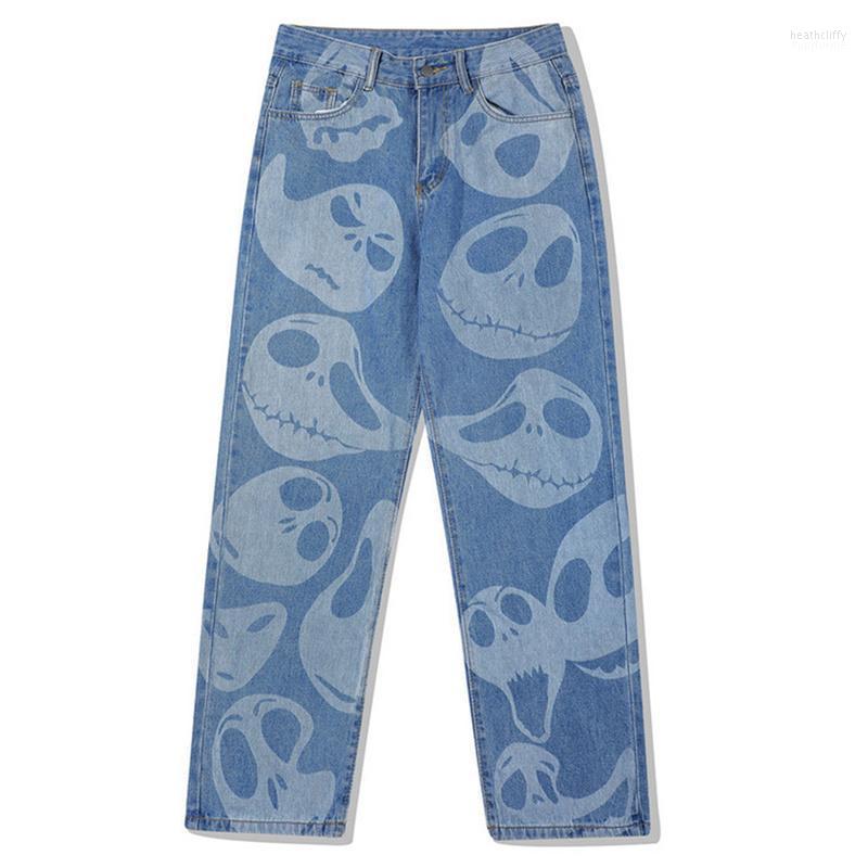

Men's Jeans Hip Hop Baggy Black Pants Printed Oversized Loose Streetwear Blue Denim 2022 Men Casual Straight TrousersMen's Heat22