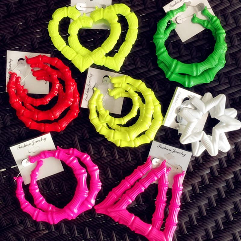 

Hoop & Huggie Punk Celebrity Basketball Wives Big Earrings For Women Neon Color Large Bamboo Brincos Fashion Party JewelryHoop