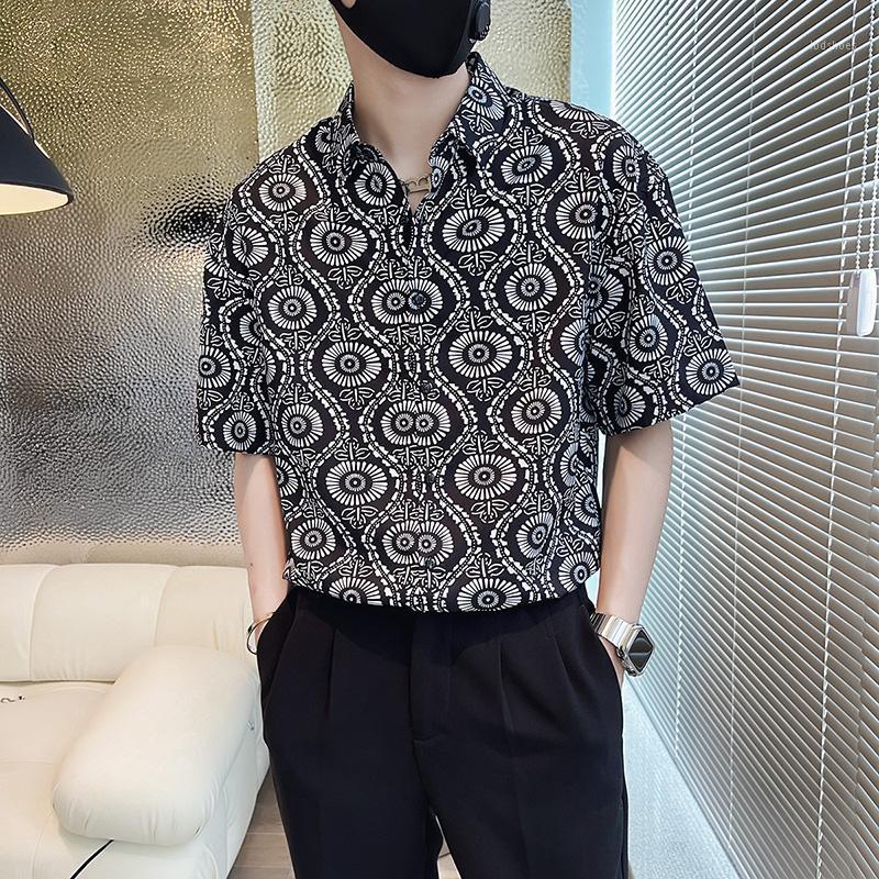 

Men's Casual Shirts Summer Vintage Print For Men Short Sleeve Loose Shirt Social Party Oversized Clothing Camisas Para HombreMen's, Black