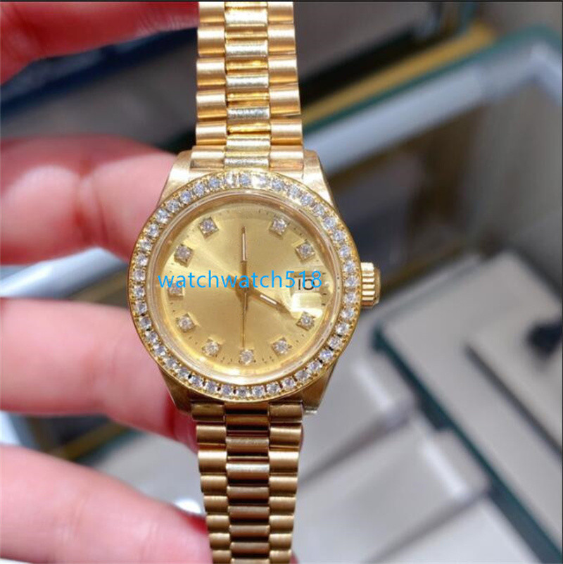 

Luxury Womens Diamond Watches Classic Sapphire Glass 69178 26mm Big Magnifier Calendar Mechanical Yellow Gold Steel Bracelet Watch