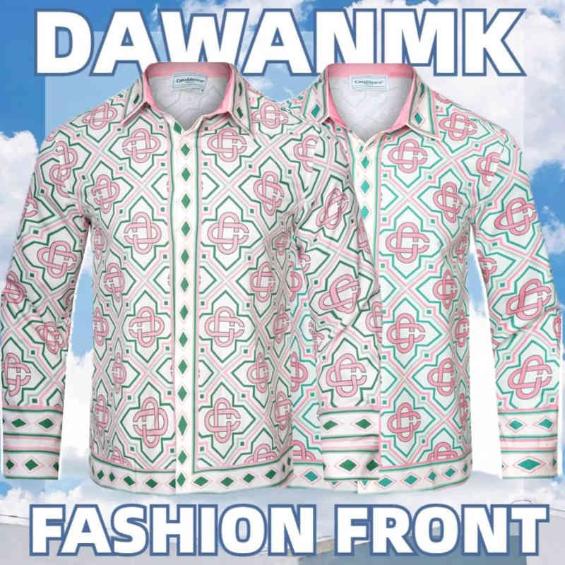 

Hot selling Designer Casual Shirt Tide Brand Casablanca Long Sleeve T-Shirts Printed Lapel Shirts ins new Summer Cotton Tops Men's and Women's ins new Thin Jacket 01, Mingy-9109 green