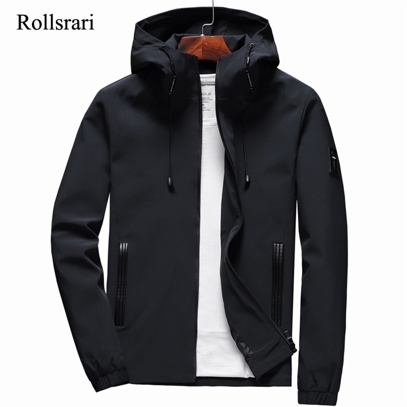 

Jacket Men Zipper Arrival Brand Casual Solid Hooded Jacket Fashion Men's Outwear Slim Fit Spring and Autumn High Quality K11 201128, Black