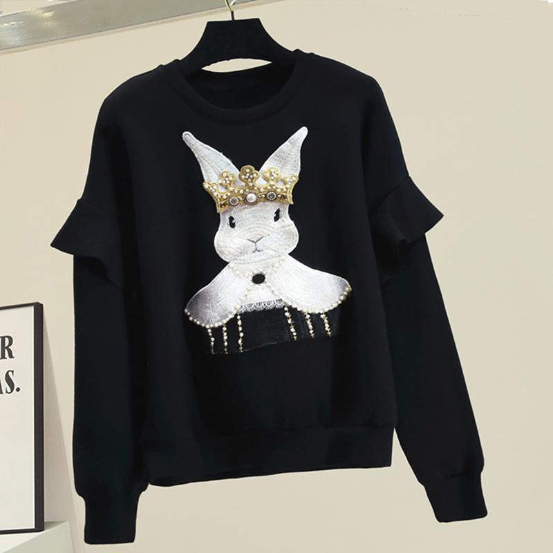 

Women' T-Shirt Fashion Designer Autumn Winter Top Women Black White Beading Diamonds Decoration TopWomen' Women'sWomen